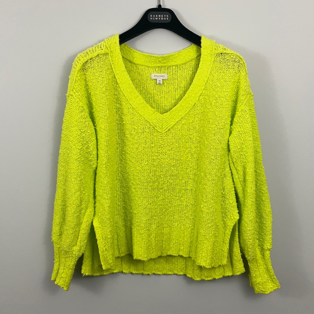 Anthropologie Pilcro Relaxed Lime Cozy V Neck Sweater XXS 🌈